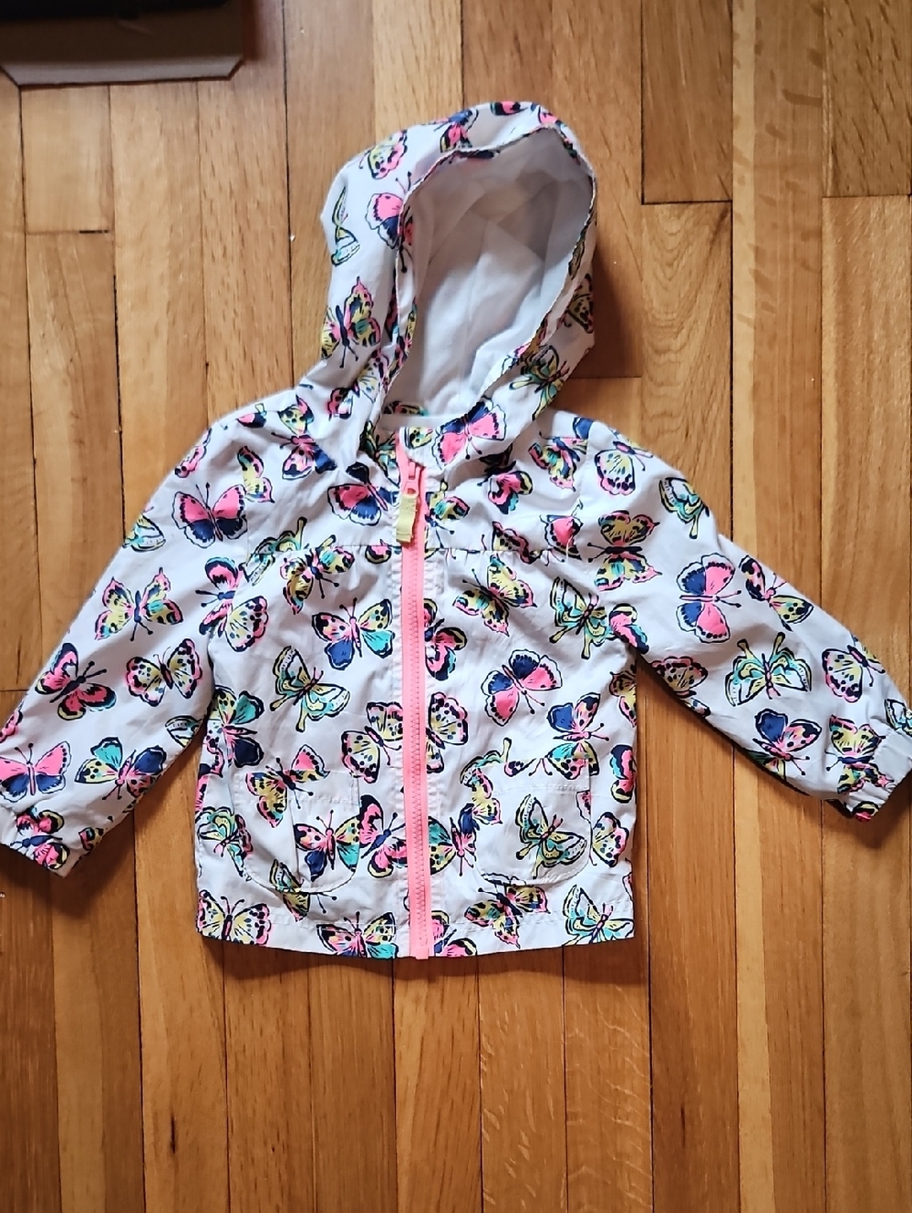 Cherokee Girls Butterfly Hooded Raincoat - White with Pink Accents